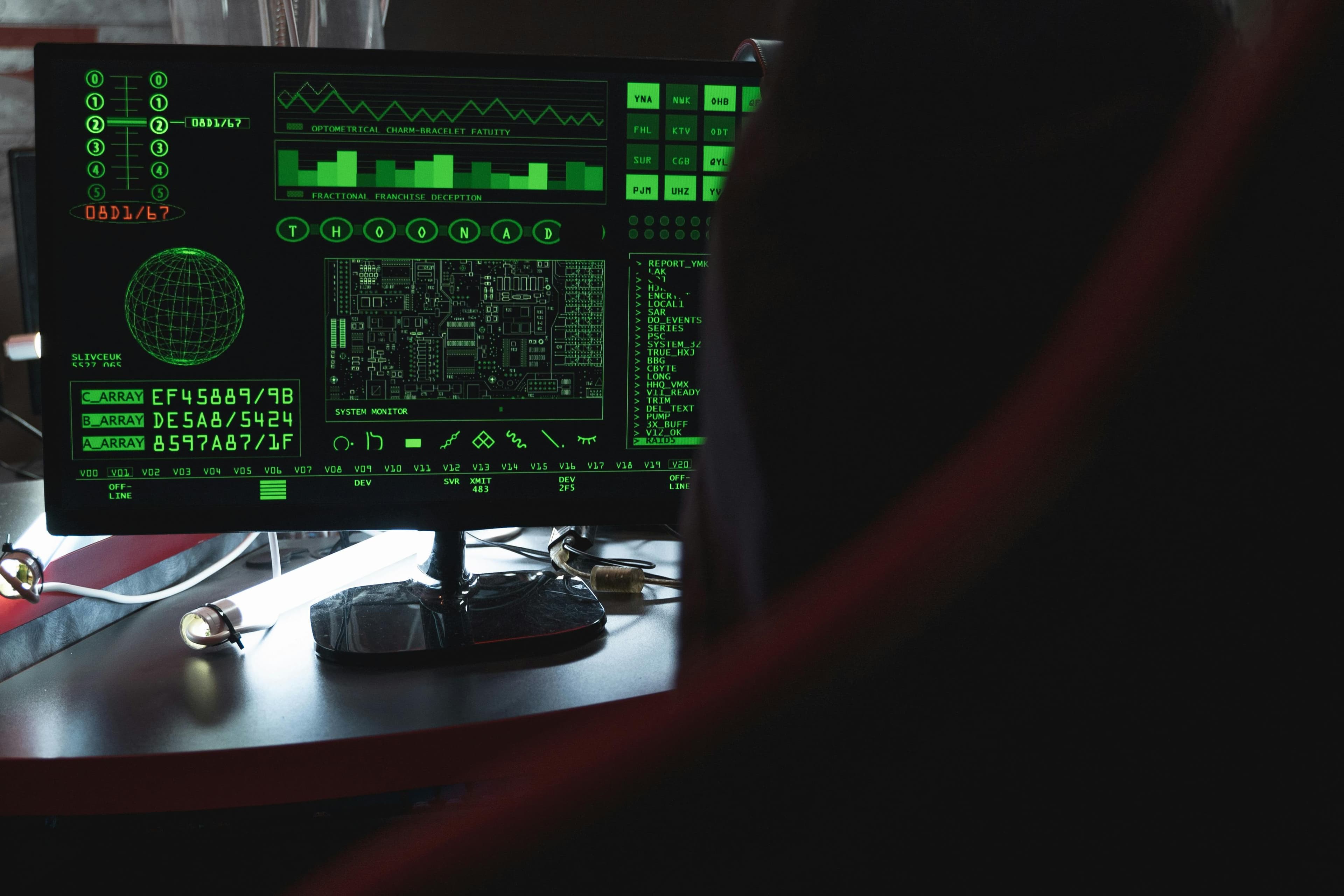 A computer with threat monitoring interface.